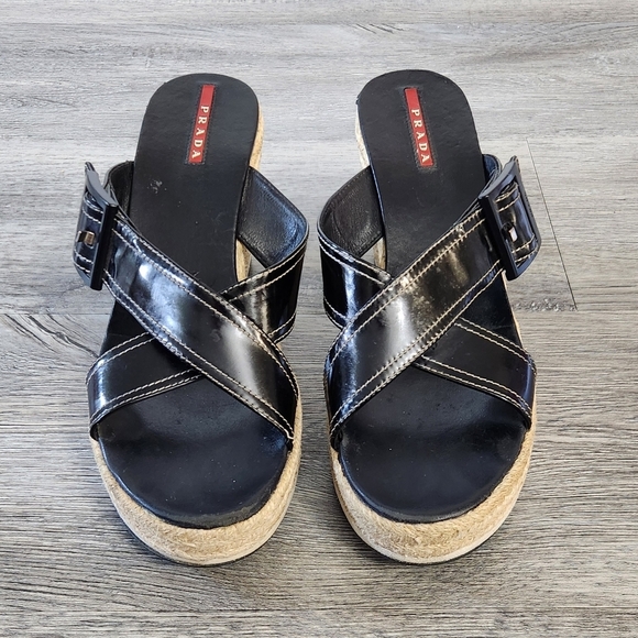 Prada Patent Leather Espadrille Wedge - Picture 1 of 11